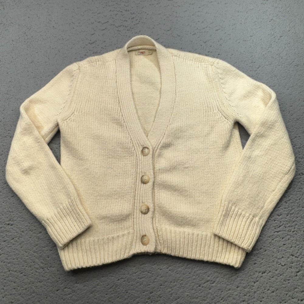 Faherty Ivory Button-Front Wool Cardigan